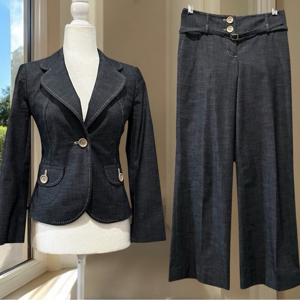 NEW Loft Tailored Chambray Contrast Stitch Structured Hourglass Career Pantsuit